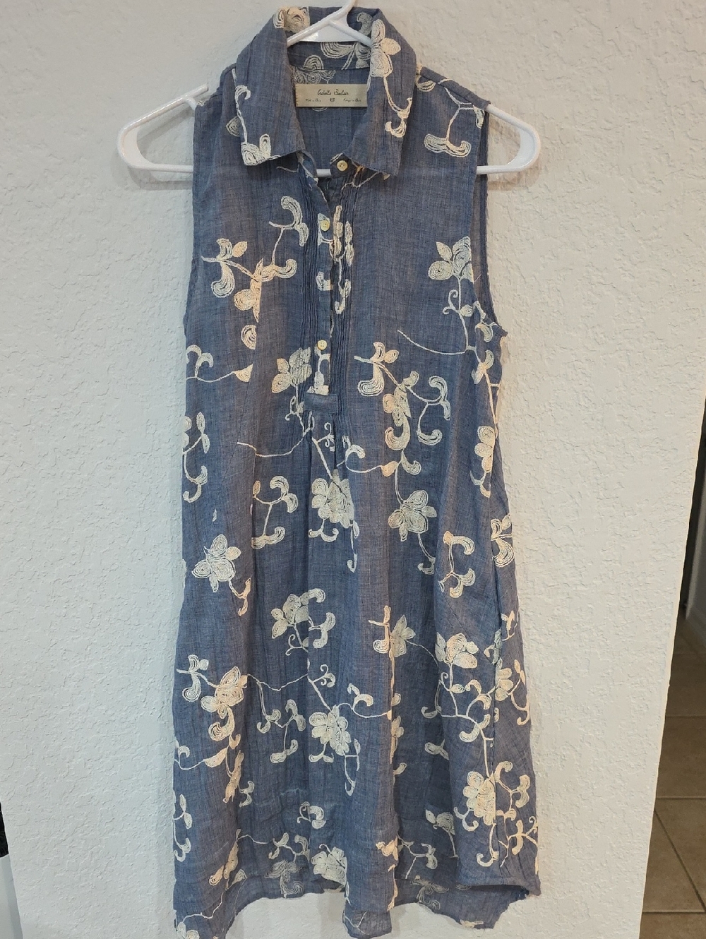 Sleeveless Blue Floral Embroidered Midi Dress
